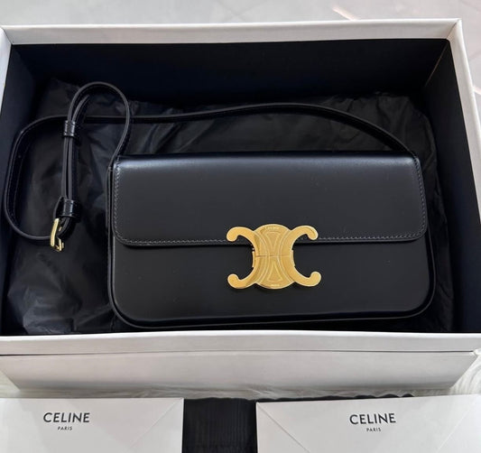 CELINE Shoulder Bag Claude in Black Smooth Calfskin GHW