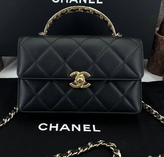 Brand New Chanel 24P Mini Flap
Top Handle in Black Lambskin GHW -microchip