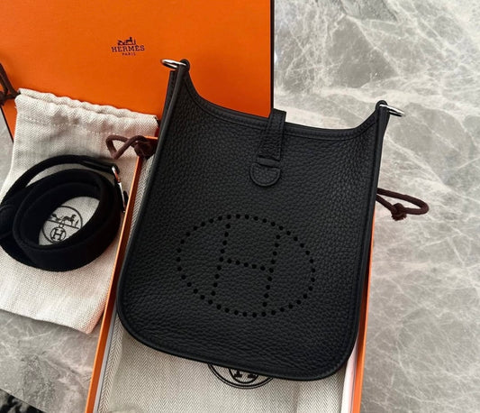 Brand New HERMES Mini Evelyne in Black TC Leather PHW - W Stamp (2024)