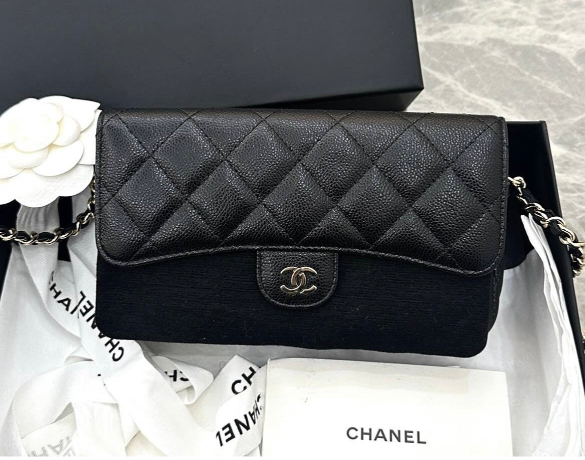 CHANEL 24A Pouch on Chain in Black Caviar GHW - microchip